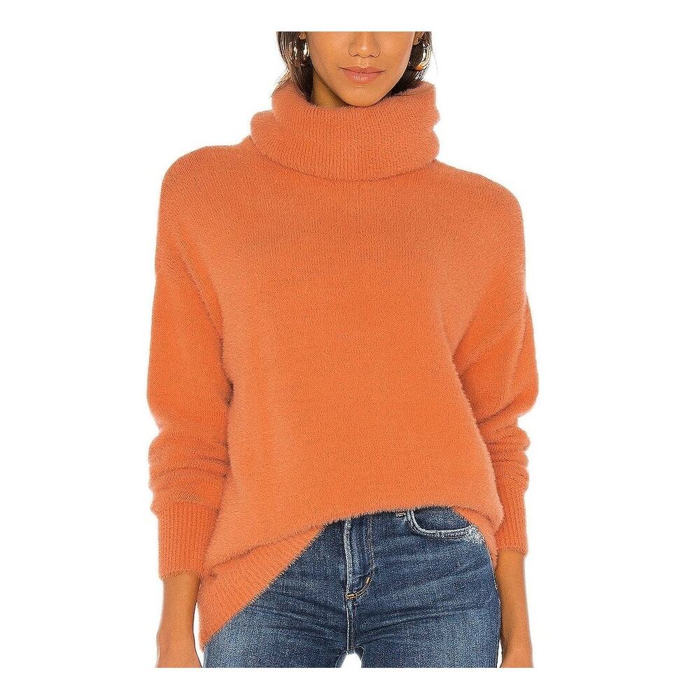 Tularosa Webster Bright Orange Eyelash Fuzzy Cowl Turtleneck Cozy Tunic Sweater